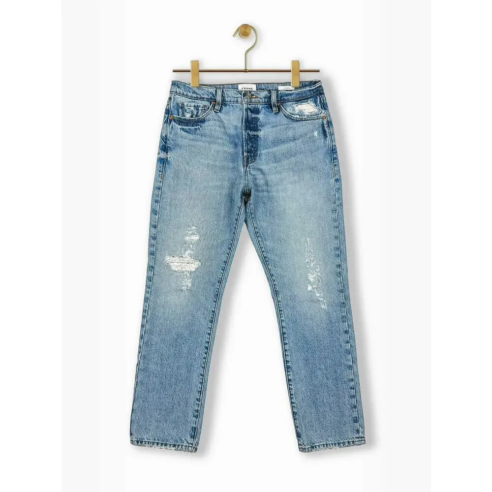 FRAME Le Slouch Boyfriend Jeans 28 Bluejay Rips Relaxed Denim LSLJ727 - Picture 13 of 14